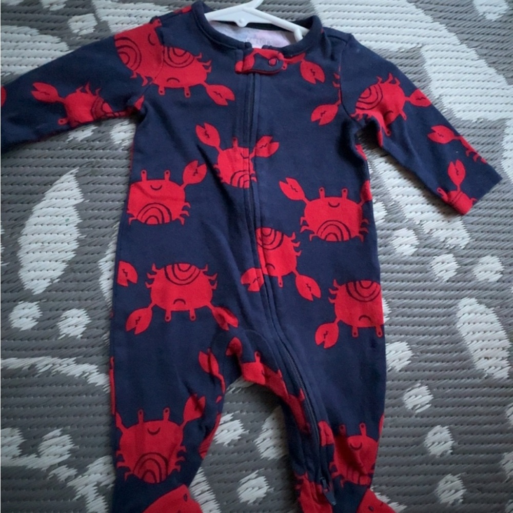 Navy and Red Crab Print Kids One Piece